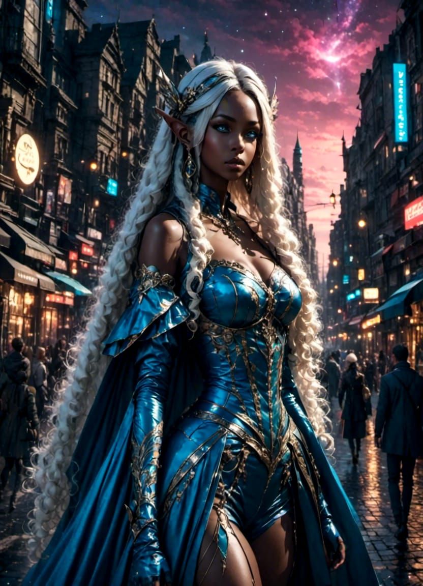 Elven Woman in Night City: Hyperdetailed Portrait