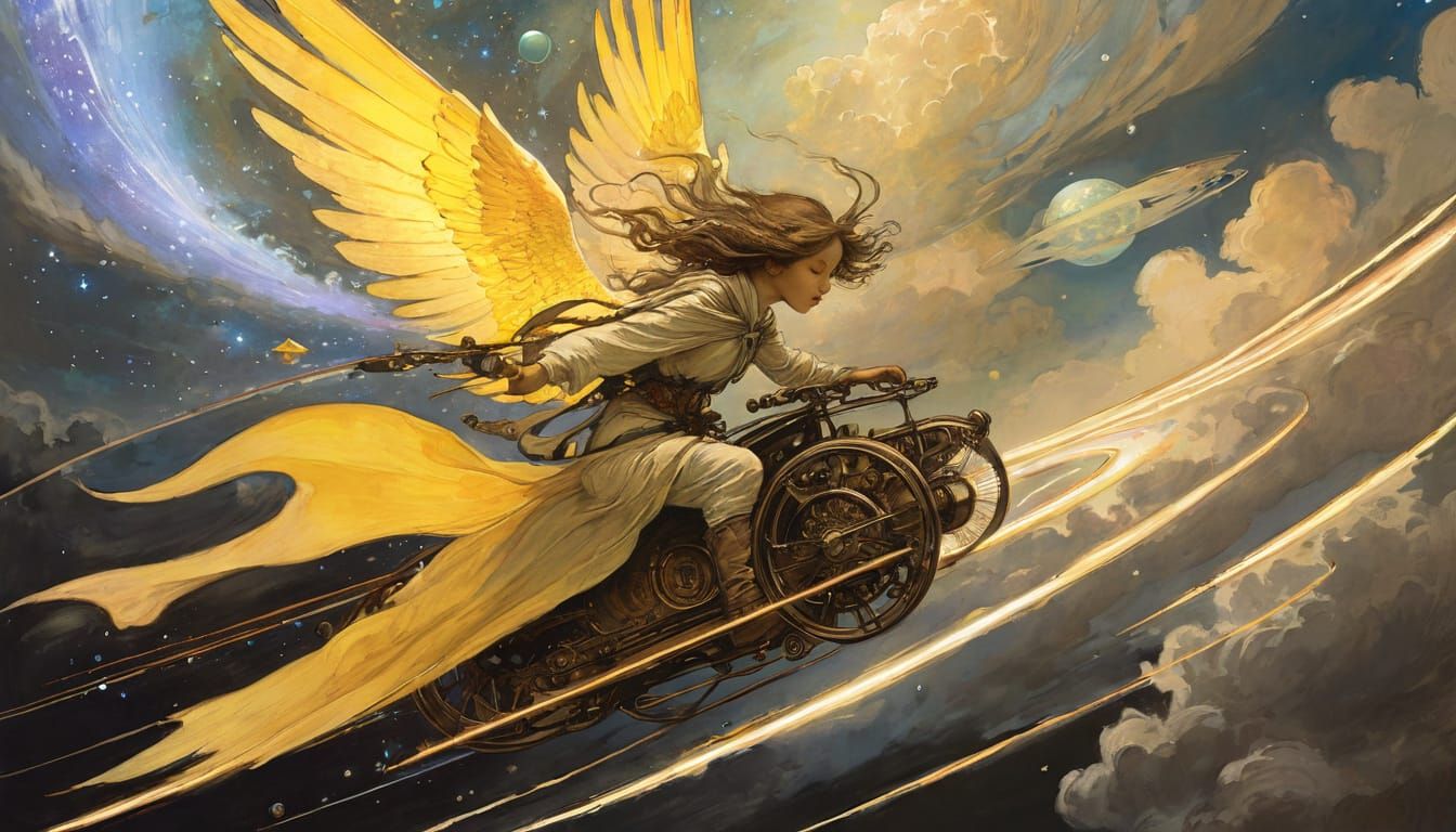 Ethereal Angel Soars Through Sparkling Heavens