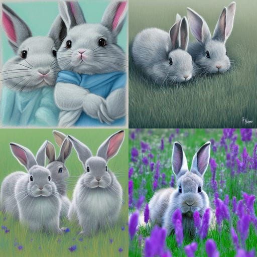 Cute Gray Bunnies With Black Tips and Blue Eyes