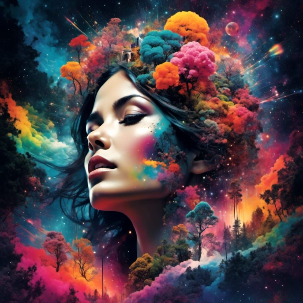 Dreamlike Figure Expressing Belief in Muted Rainbow