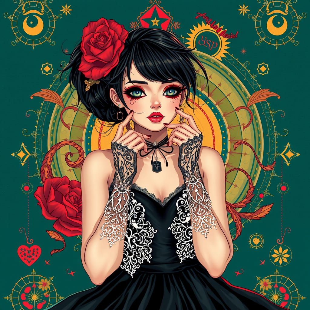 Gothic Woman in Pop Surrealist Style