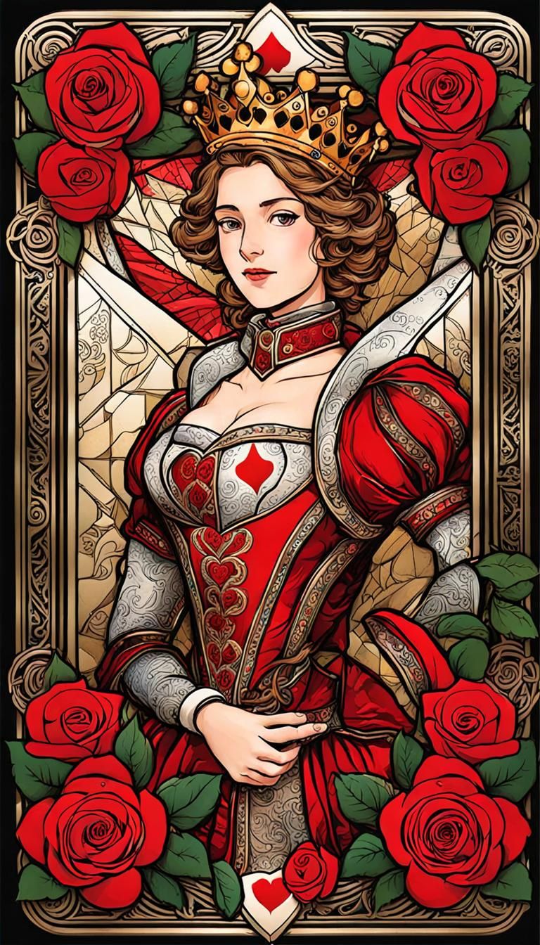 Queen of Hearts Card in Manga Comicbook Style