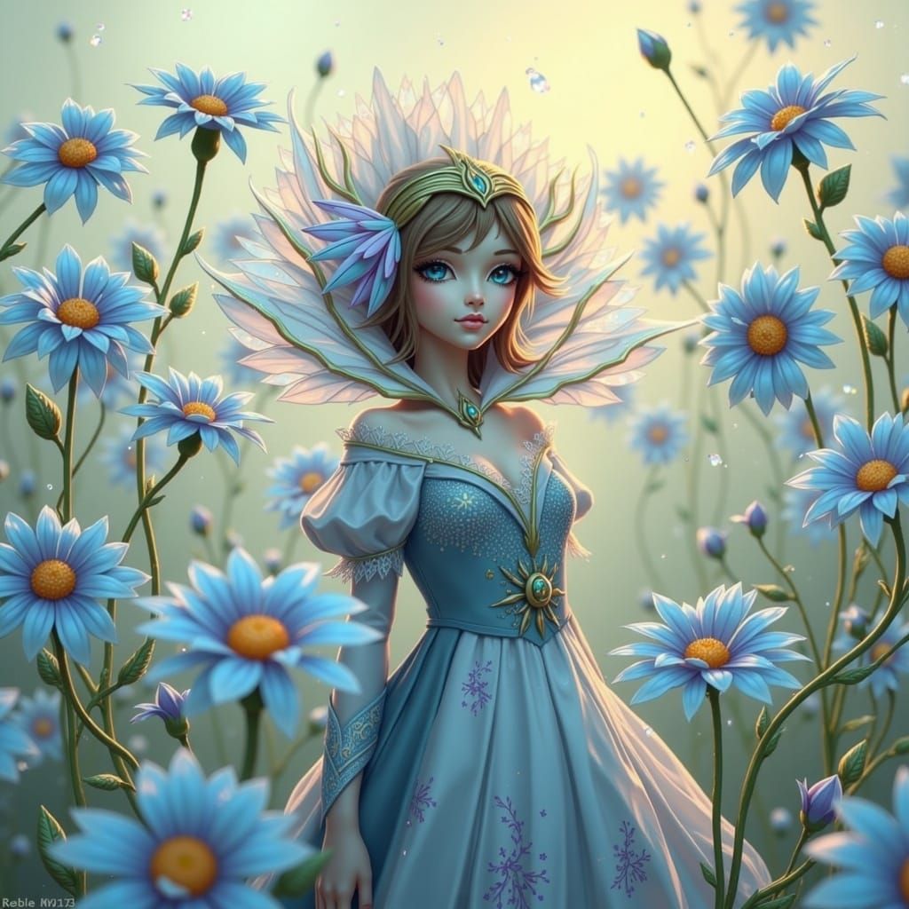 Cornflower Fairy in Dreamy Watercolor Style