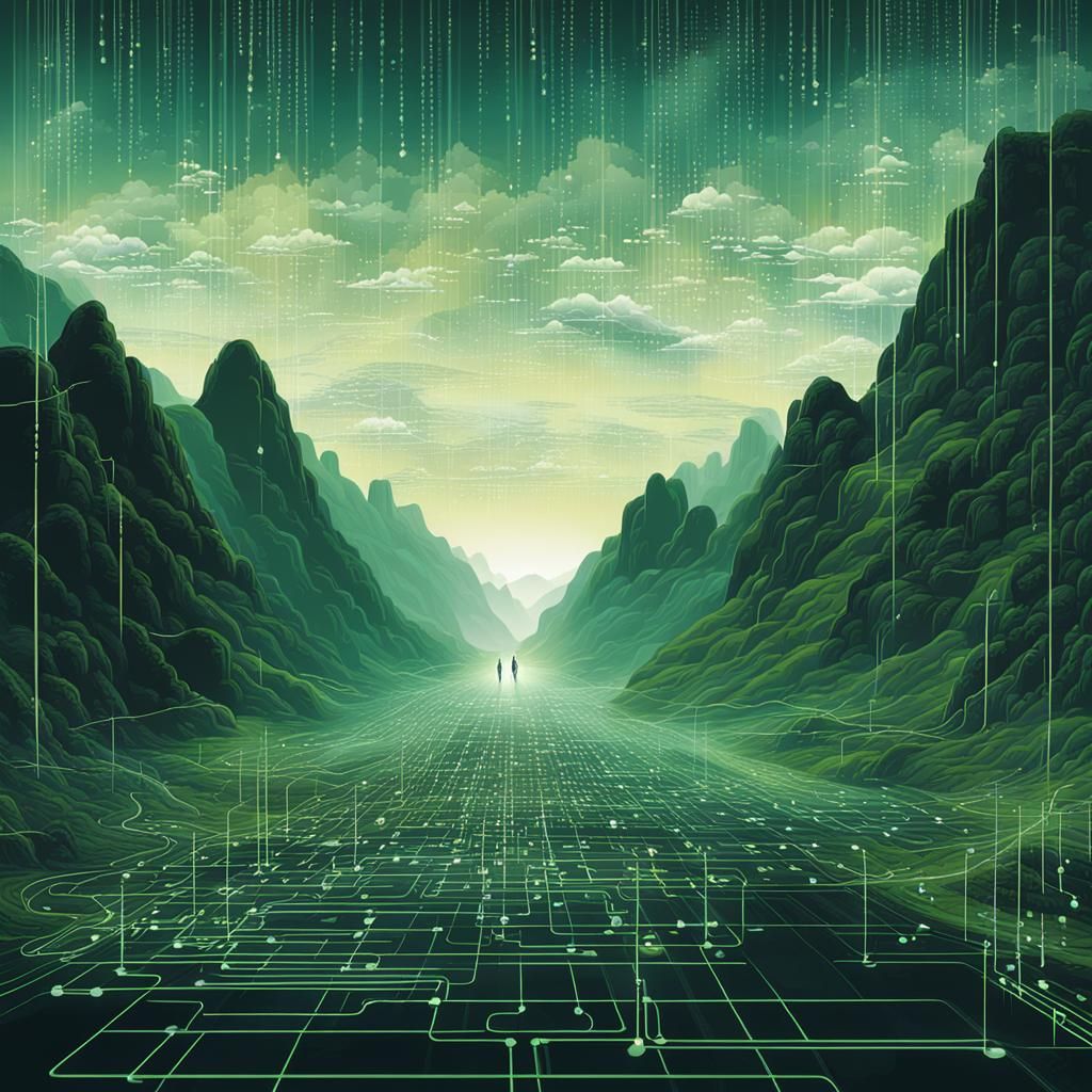 Surreal Data Flow Landscape in Matrix Style