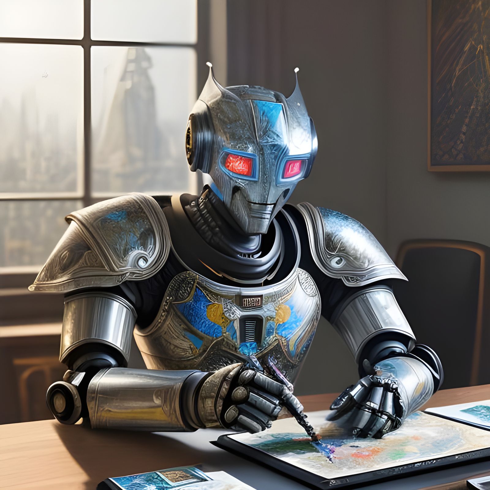 Hyperdetailed Knight Robot Painting Fantasy Maps