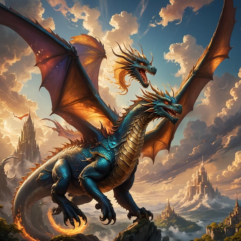 Dragon Soaring Through Mystical Realm as Digital Art