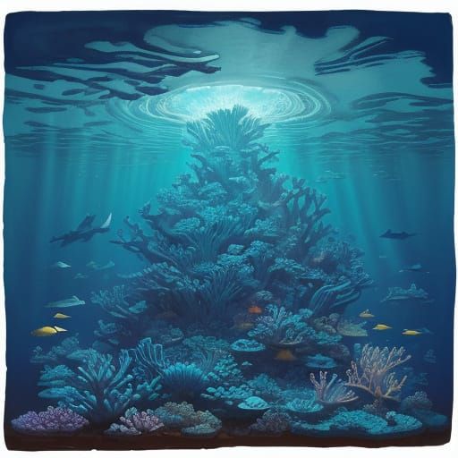 Underwater City of Whales in a Watercolor Style