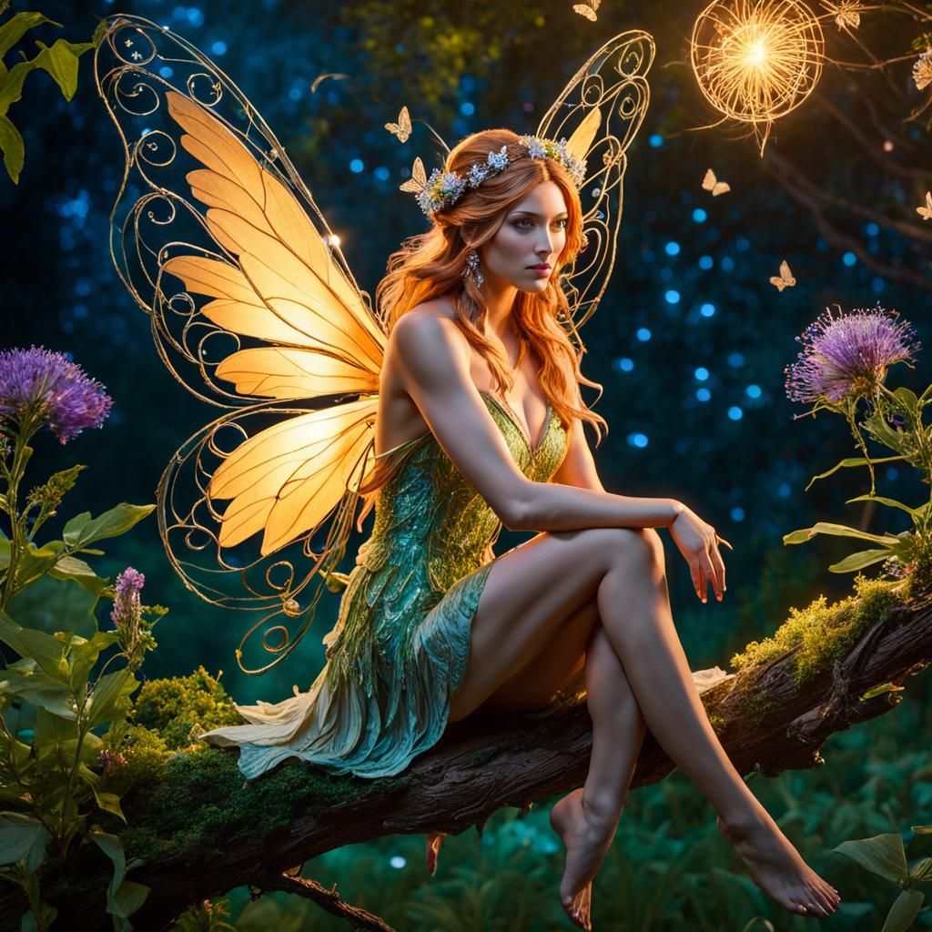Breathtaking Magical Fairy in Whimsical Garden at Dusk