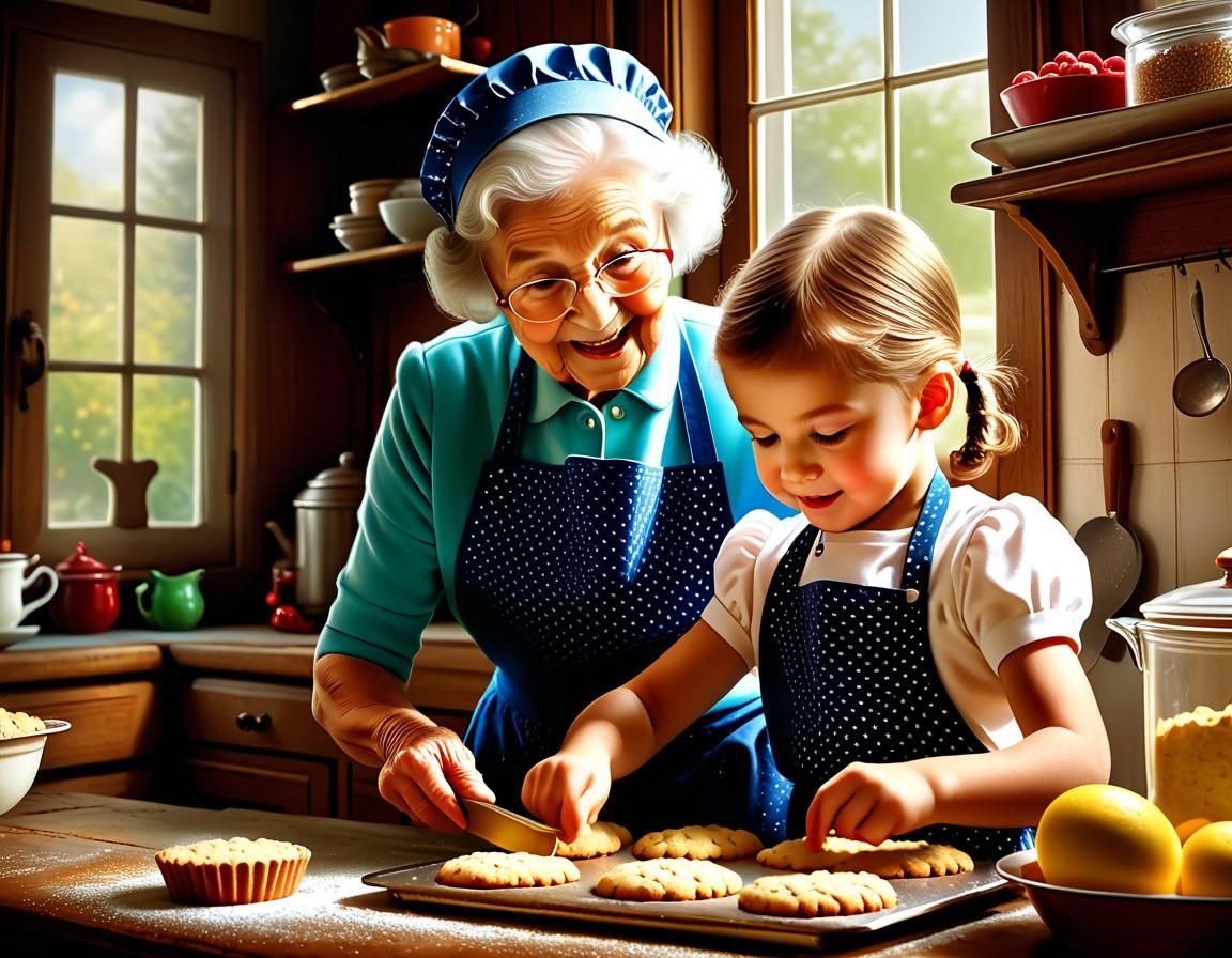 Grandma and her cute granddaughter have fun to baking cookies