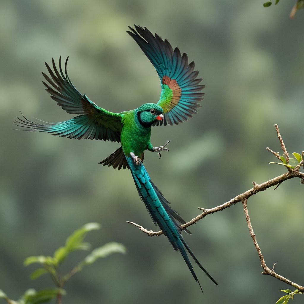 Resplendent Quetzal Flying open wing