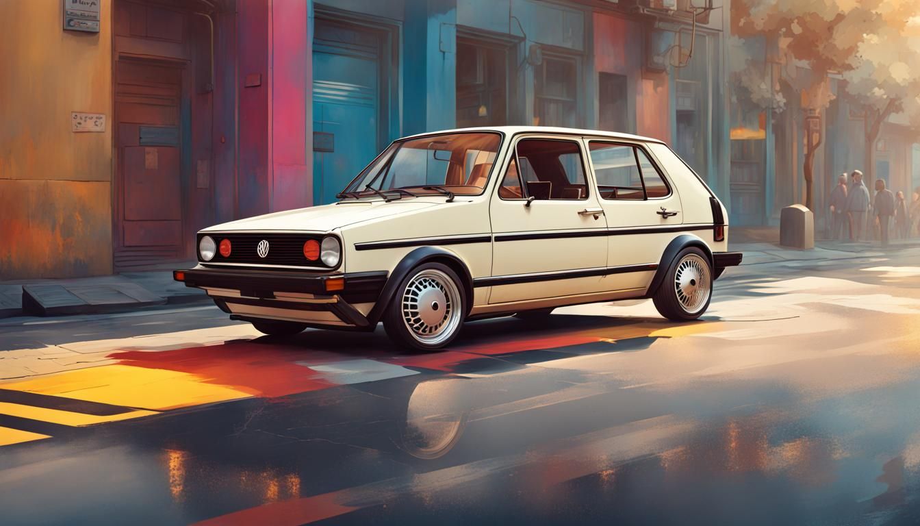 Off-white old-fashioned Volkswagen Golf from the 80's