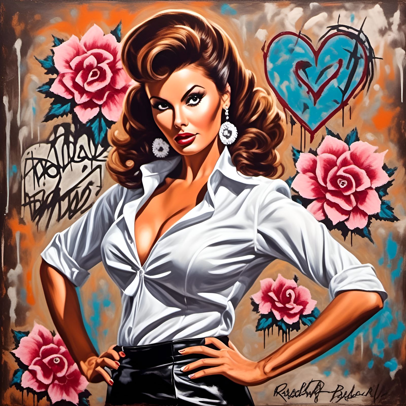 Rockabilly Portrait of Pinup Goddess in Graffiti Art