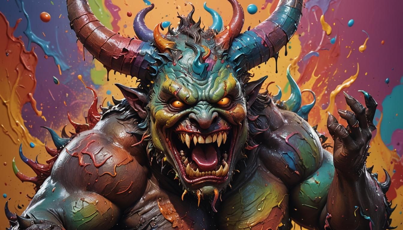 Happy Demon Dancing: Hyperrealistic Splash Art