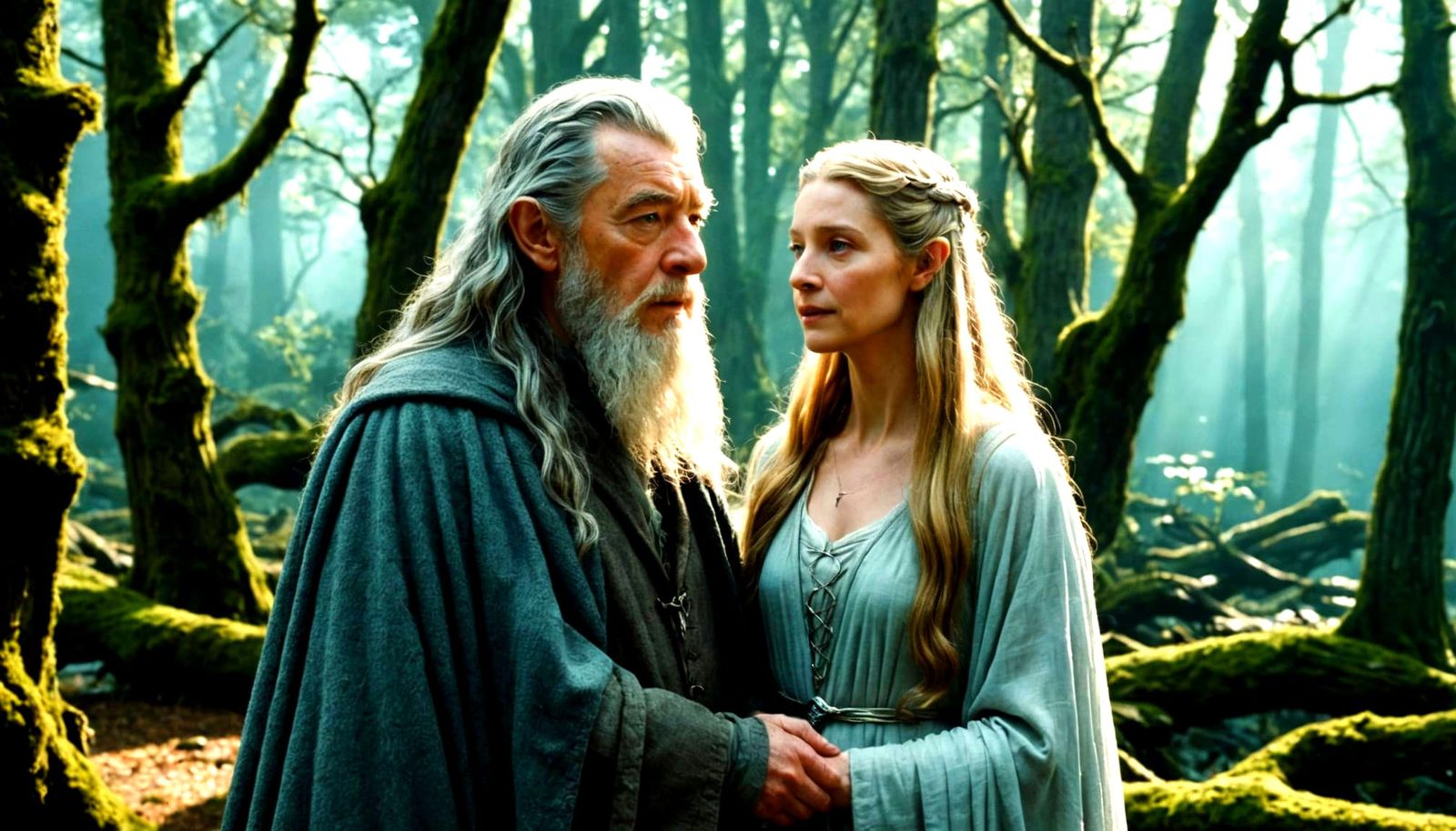 Gandalf and Galadriel: Cinematic Lorien Film Still