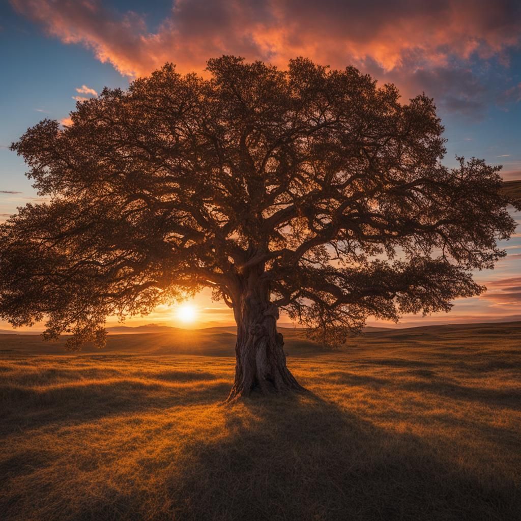 Stunning Tree Silhouetted at Sunset