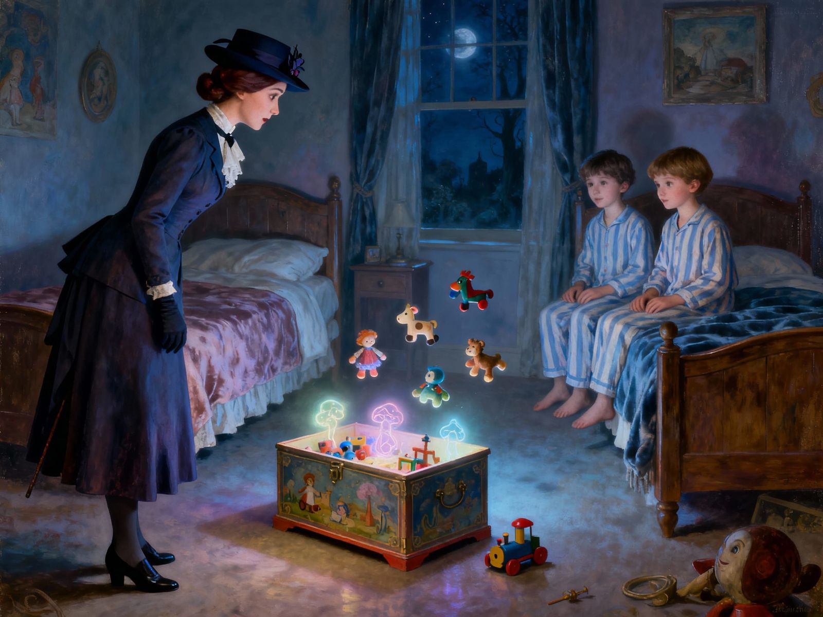 Surreal Mary Poppins Levitates Toys in Dreamy Bedroom