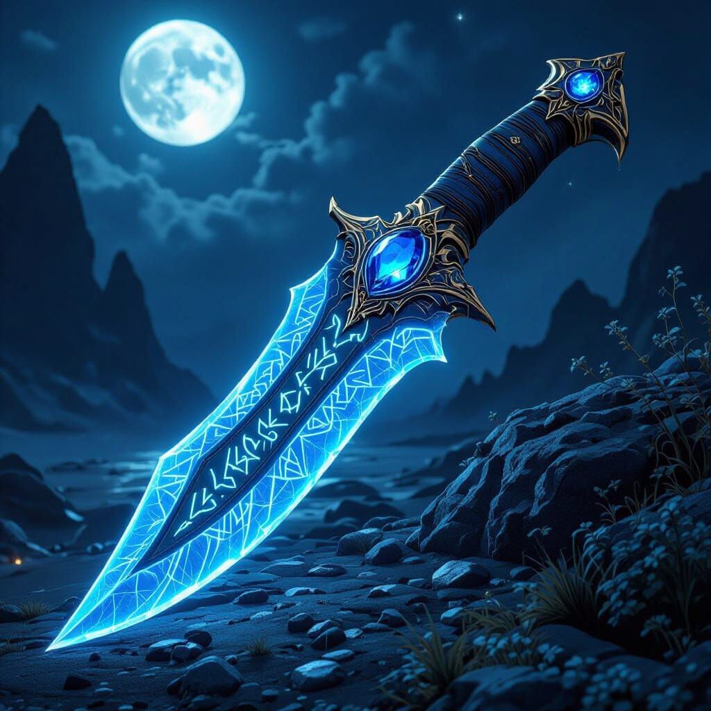 Moonlit Push Dagger with Glowing Runes