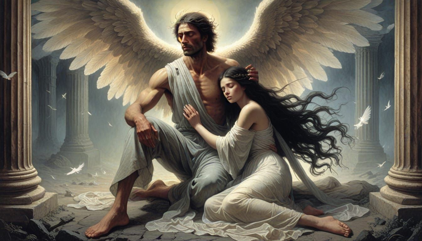 Figure in Soft Ethereal Glow Amidst Dark Background