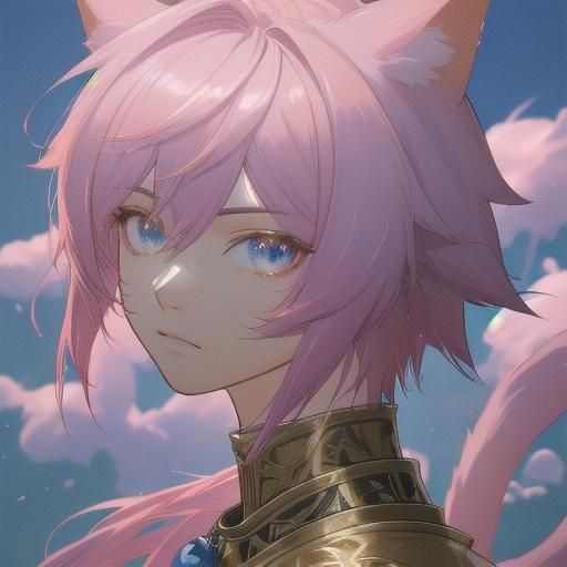 Anime Teen with Cat Features in Gold Armor