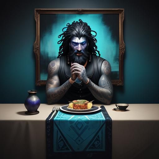 Sumerian Water God Portrait in Expressionist Style