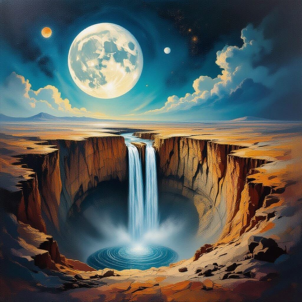Lunar Waterfall in the Style of Oil Painting
