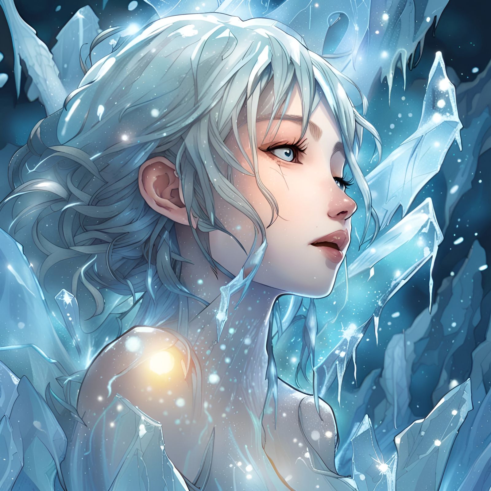 Ice Girl with Frozen Skin in Manhwa Style