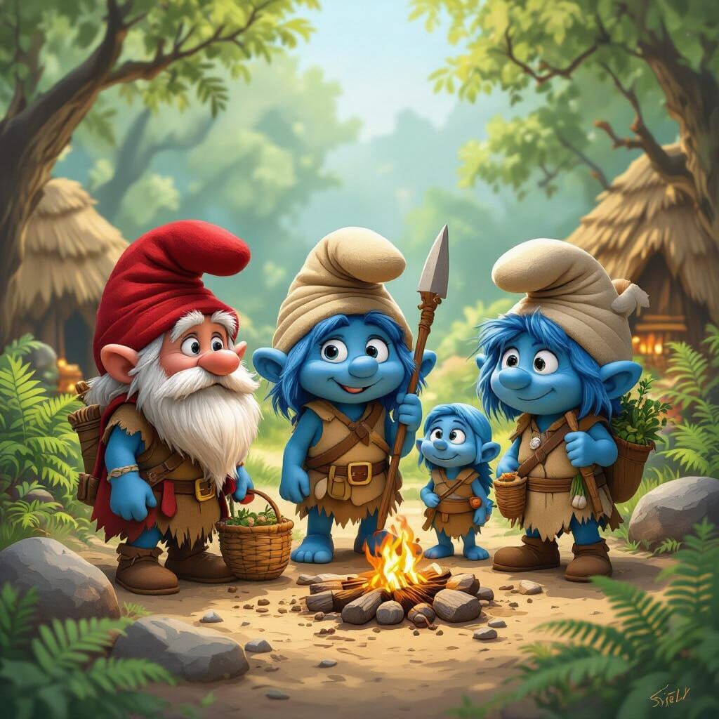 Stone Age Smurfs Concept Art in Realistic Painterly Style