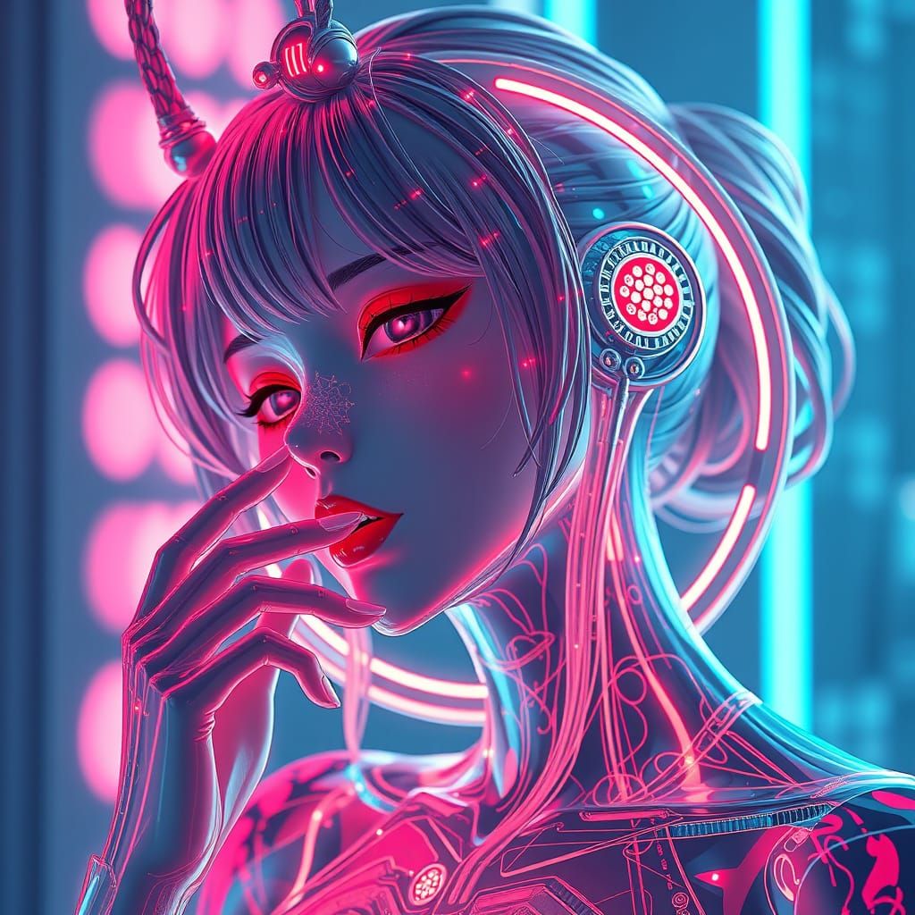 Surreal Cyberpunk Cityscape with OLED Displays