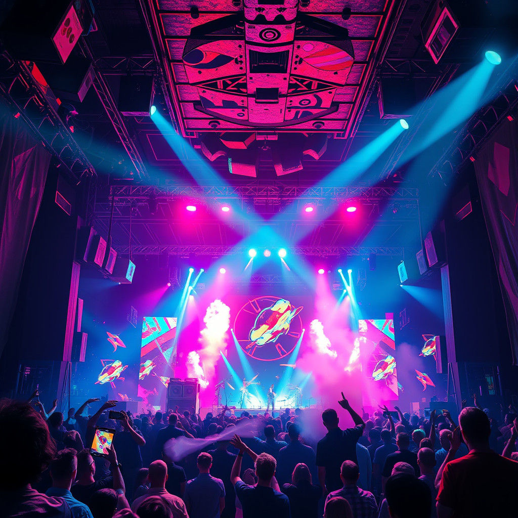 Surreal 90s Rock Concert in Vibrant Colors