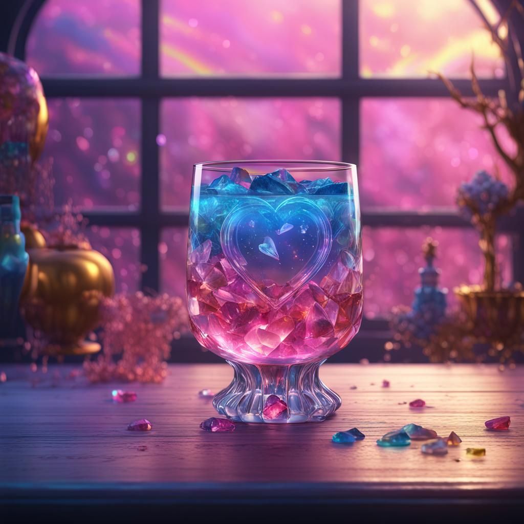 Surreal Glass Cat Sculpture with Rainbow Liquid