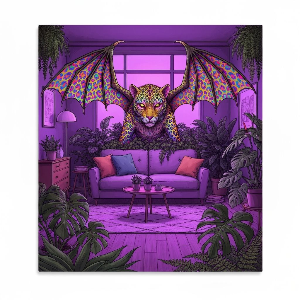 Leopard Print Lovecraftian Monster in Living Room