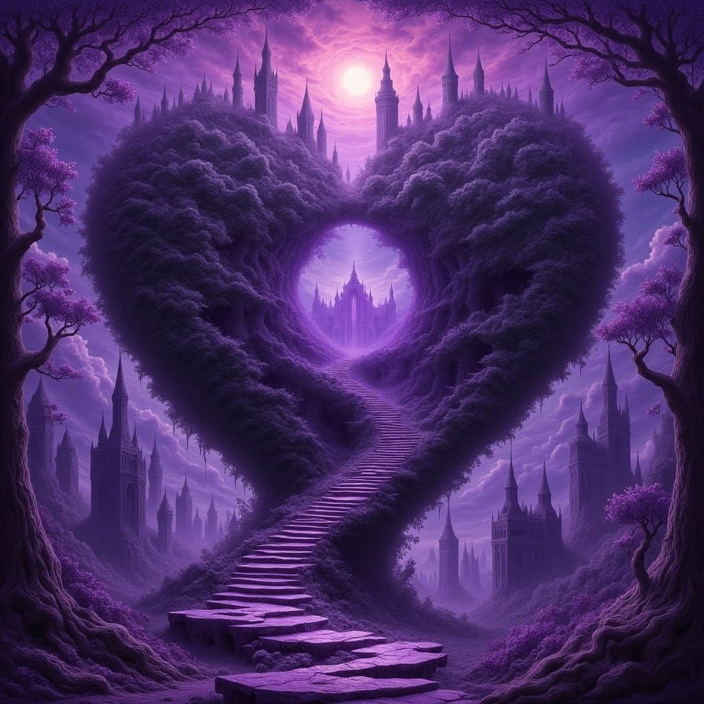 Surreal Heart Dreamscape with Neon Art Elements