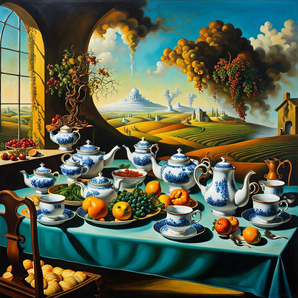 Hyperrealistic Farmyard Food Still Life in Surreal Style