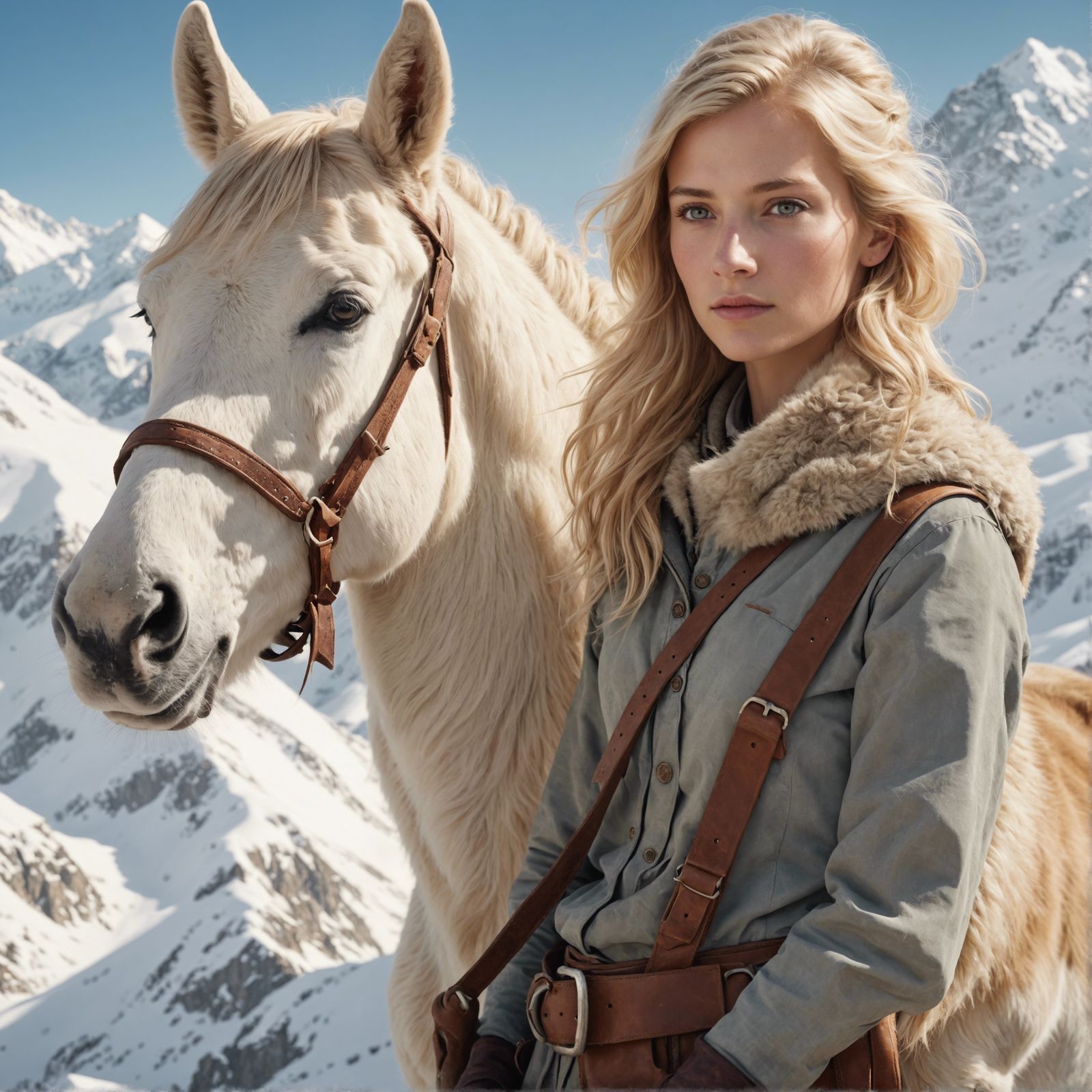 Blonde Shepherd Woman with Horse Illustration