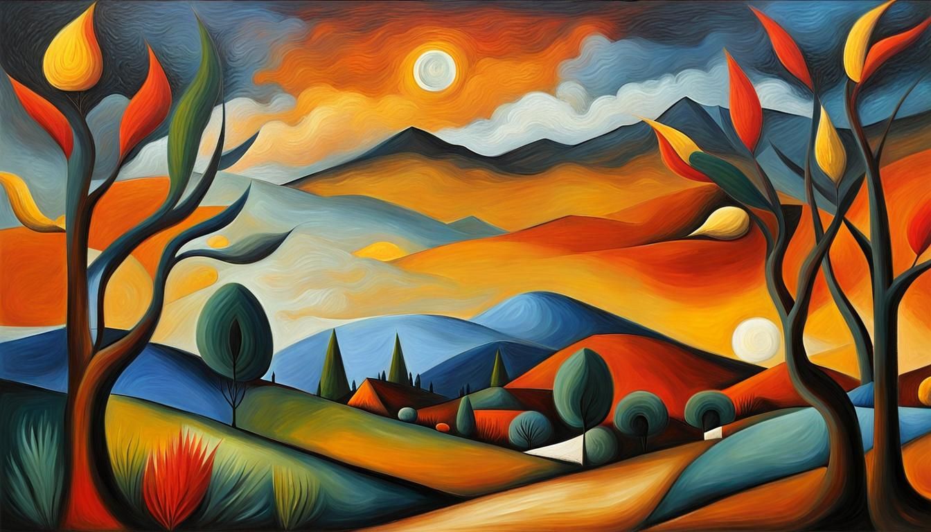 Bewitching Landscape as Cubist Oil Painting