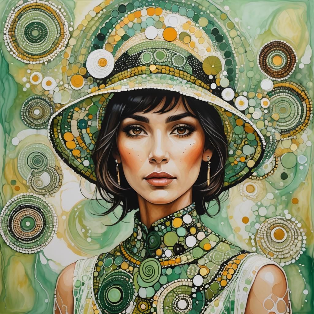 Woman in Hat, Aboriginal Dot Art Portrait