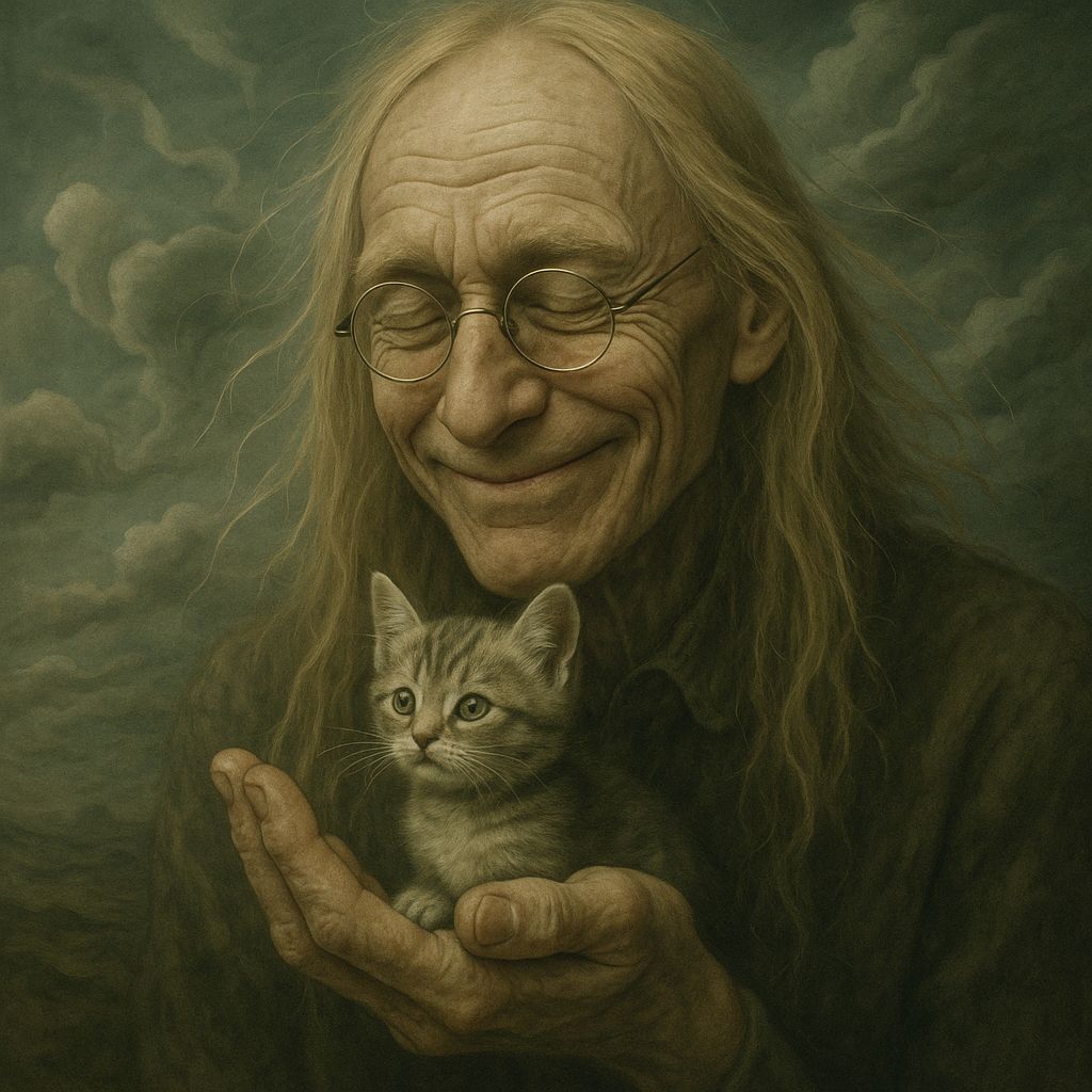 Tender Old Man Protects Kitten in Surreal Photo