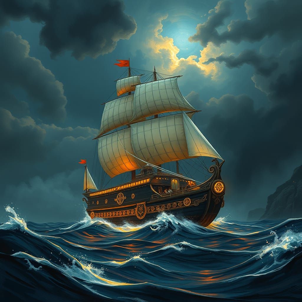 Airship Navigating Stormy Seas off Gibraltar