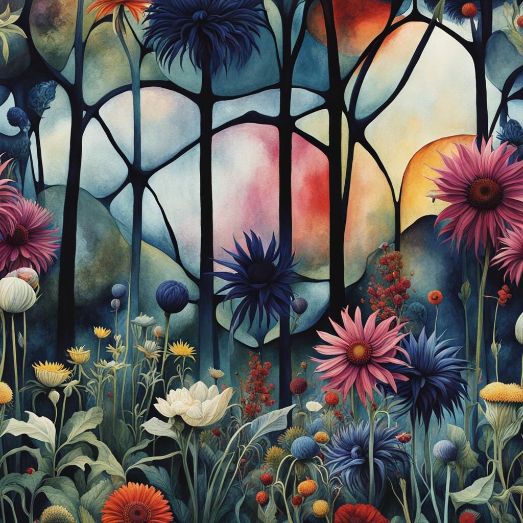 Surreal Flower Field in Dark Fantasy Style