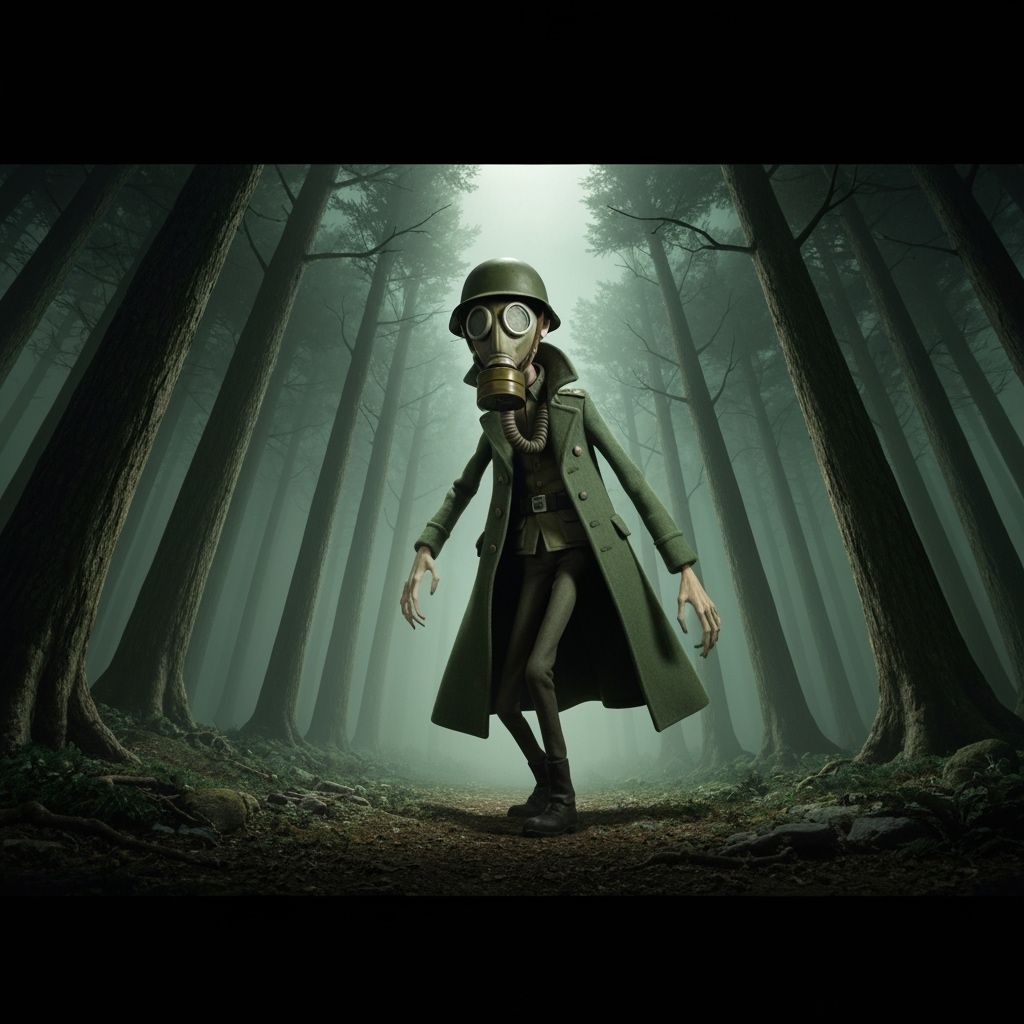 Eerie Stop Motion Figure in Dark Forest