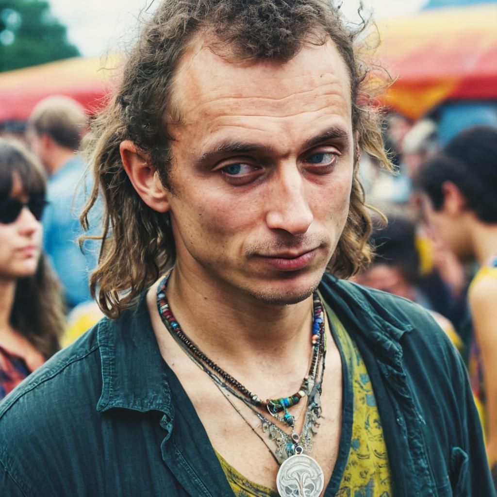 Hippy Portrait at Woodstock: Cinematic Film Still