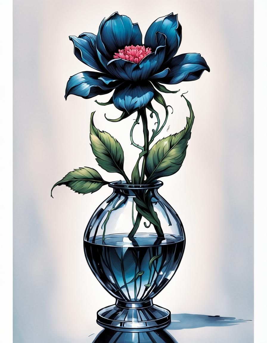 Elegant Ink Drawing of Flower in Vase