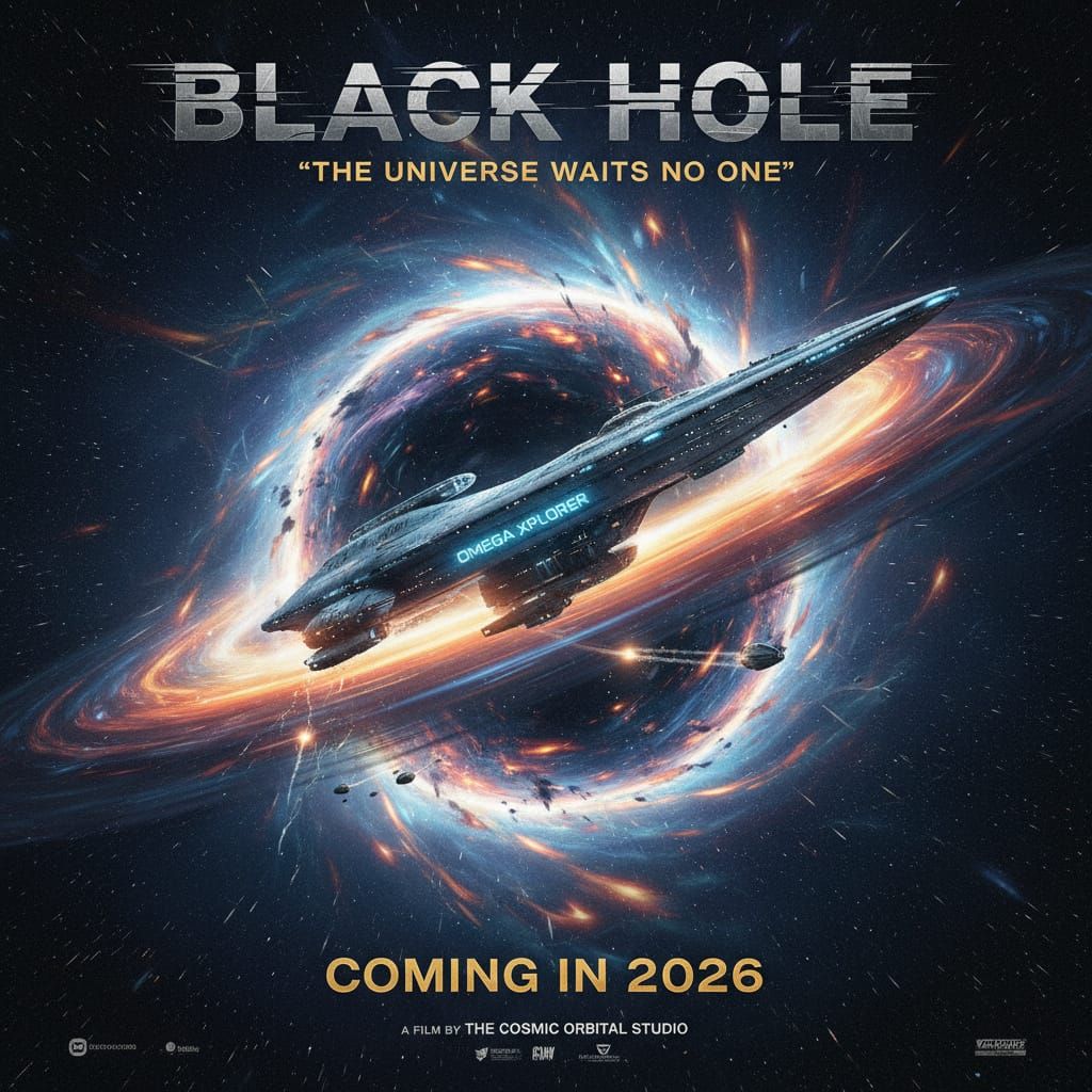 Black Hole Movie Poster: Starship at Singularity Brink