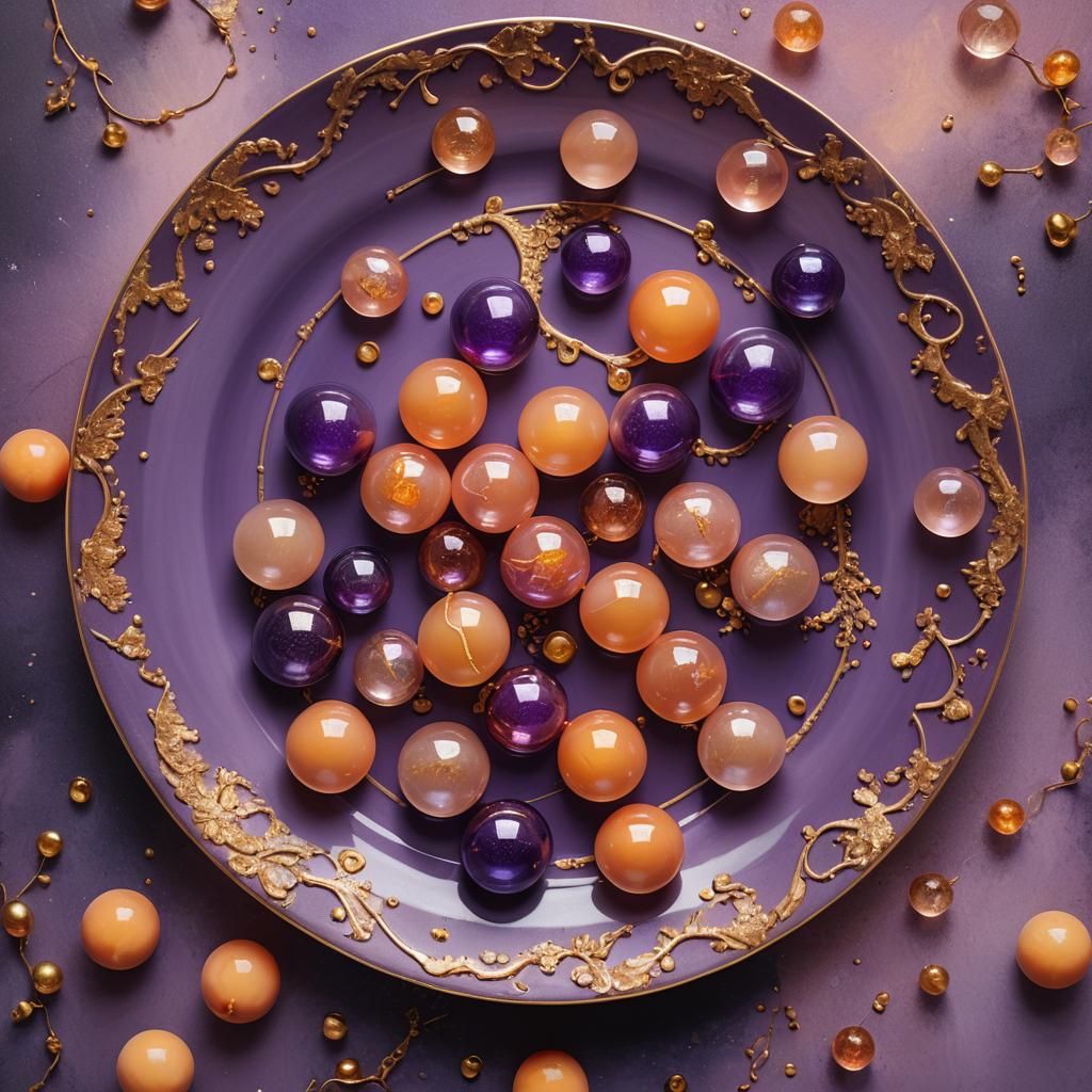 Glowing Glass Still Life on Violet Plate