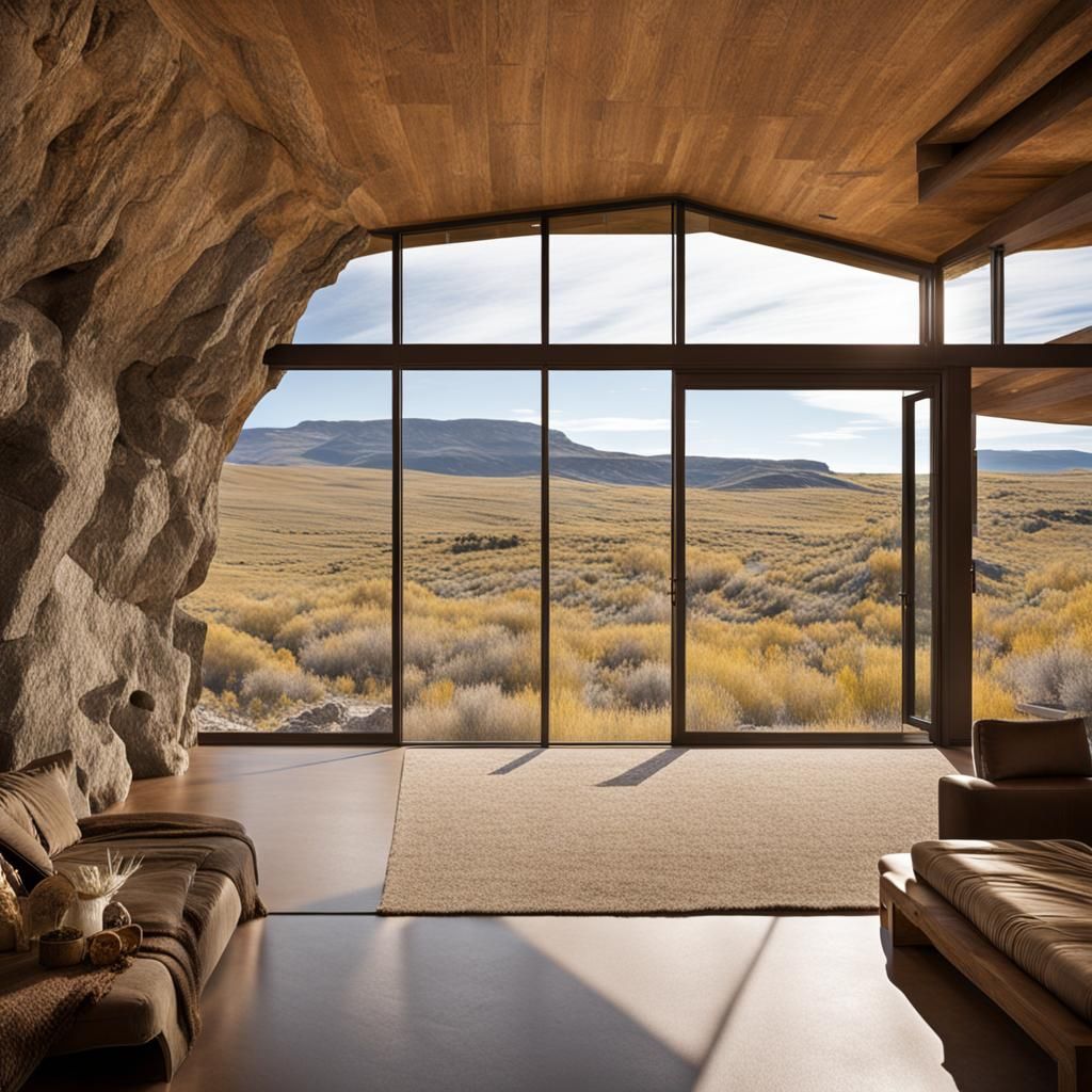 Prairie Home with Cave Entrance and Window Wall