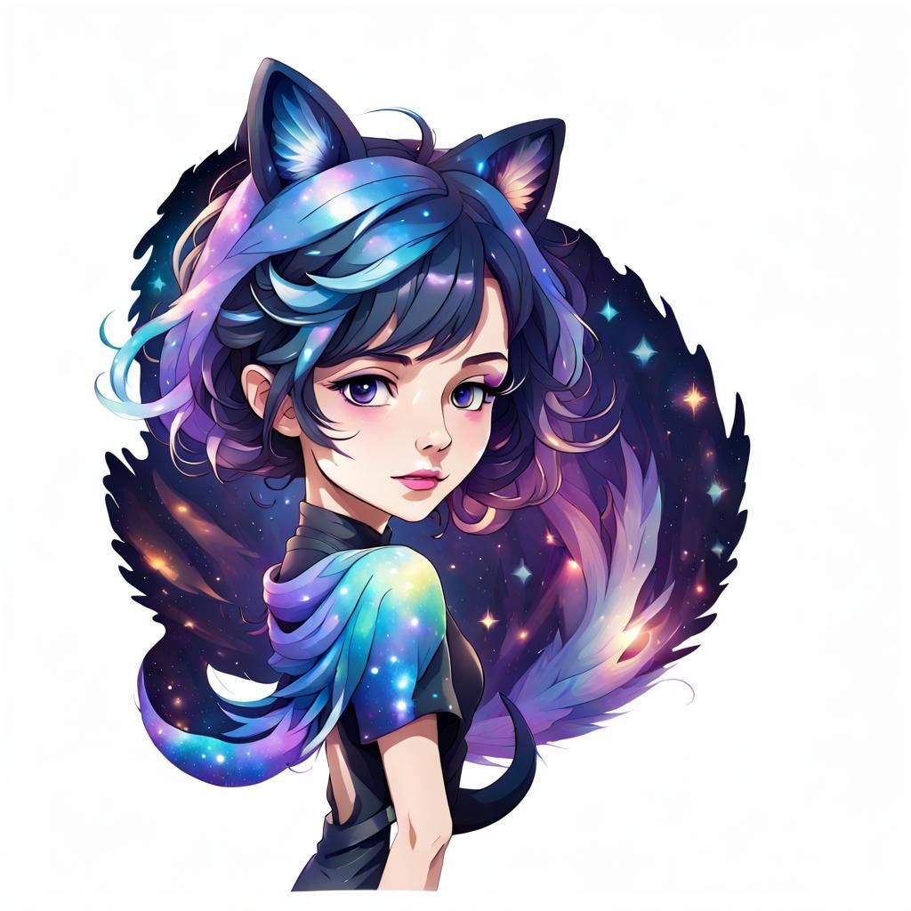 Celestial Figure with Galaxy Wings and Tails