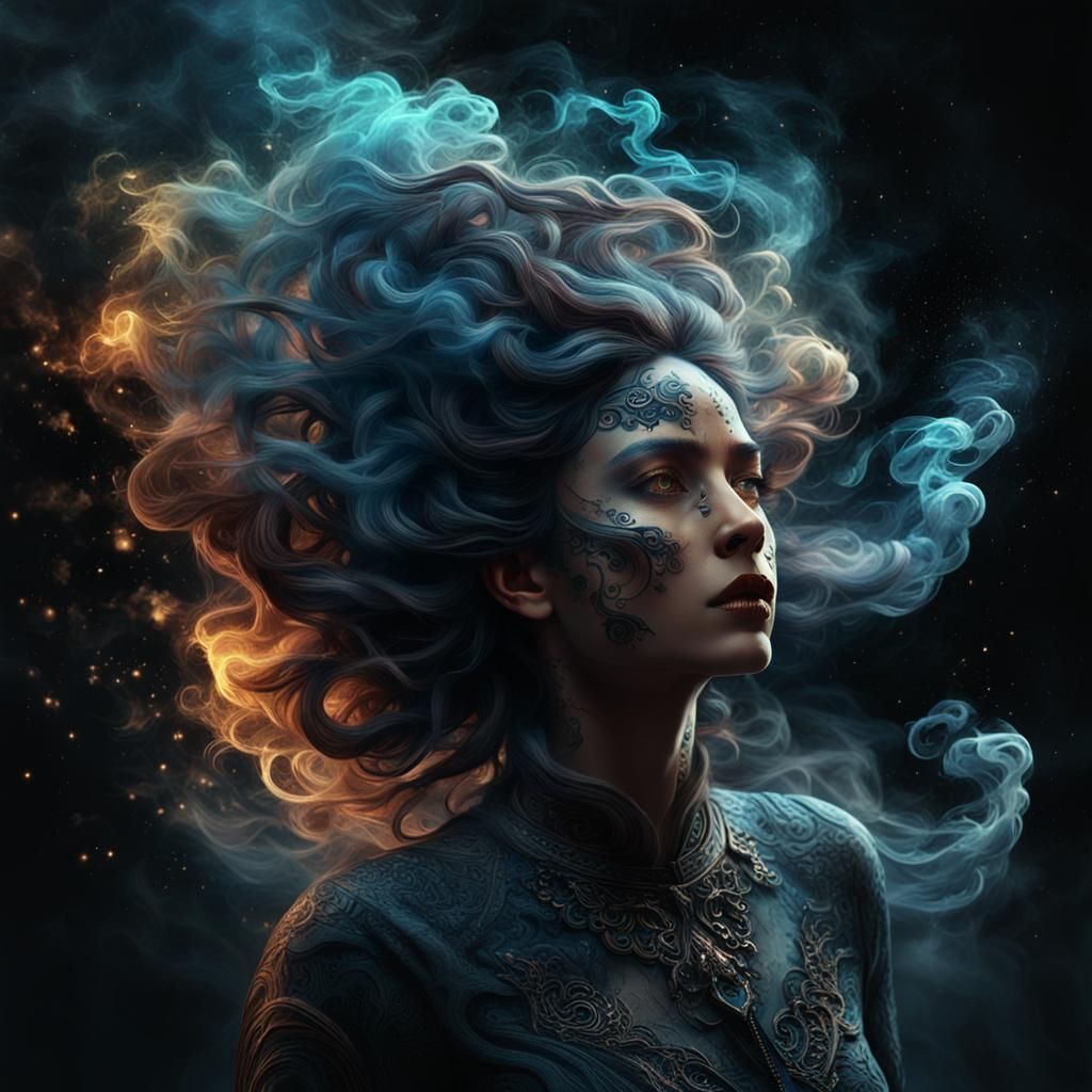 Ethereal Shadow Woman with Starry Eyes