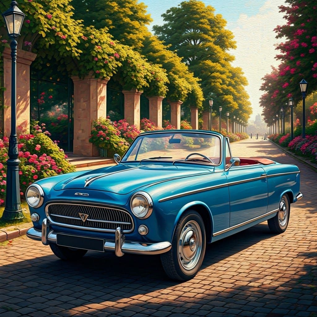 Vintage 1959 Peugeot 403 Convertible in Serene Oil Painting ...