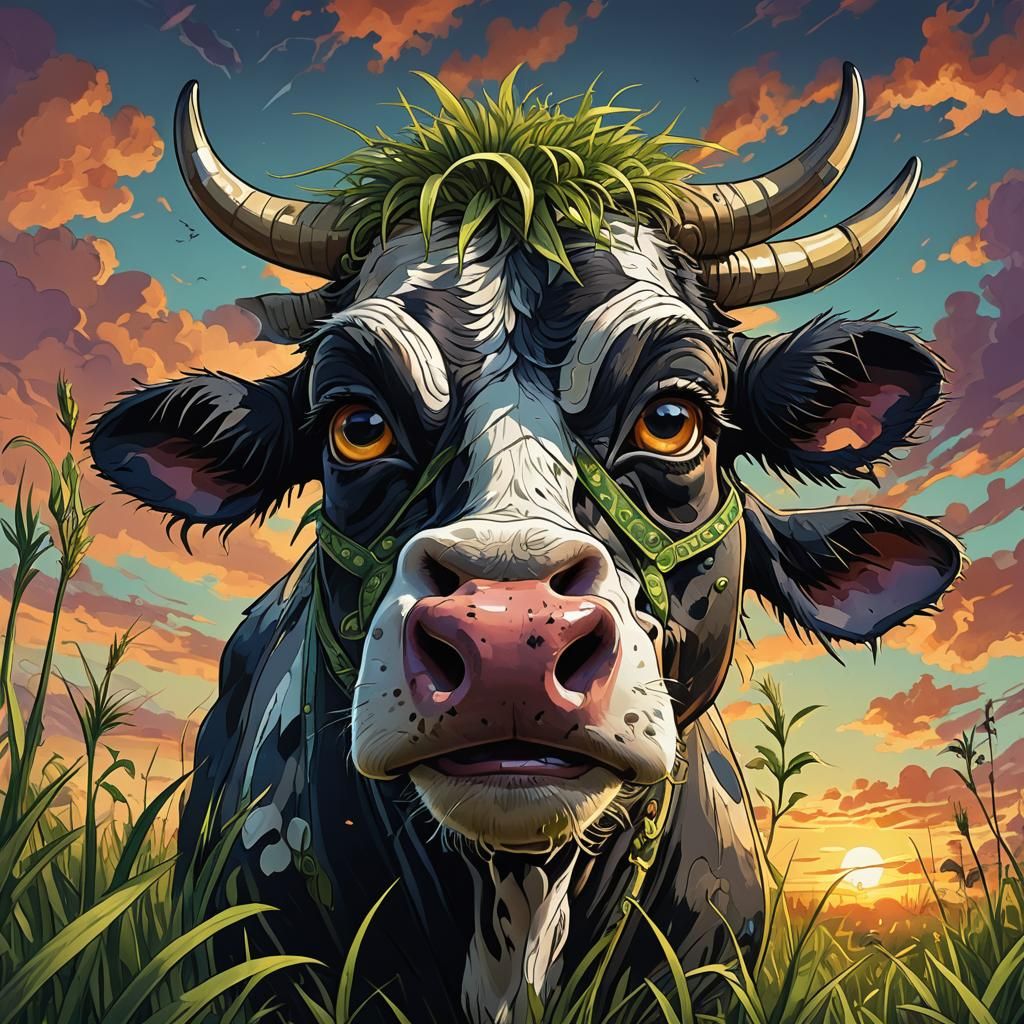 Googly-Eyed Cow in Gorillaz Cartoon Style