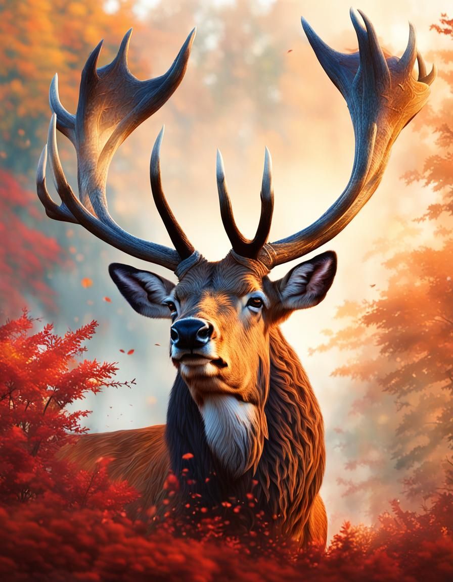 Majestic Red Deer Stag in Autumn Fantasy